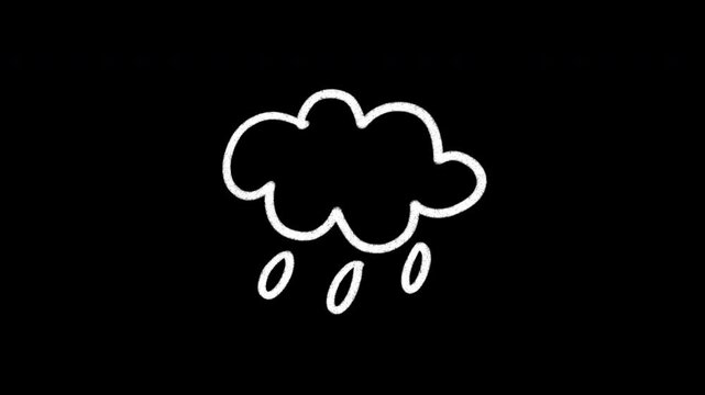 Chalk style hand-drawn weather animation stickers set, White doodle icons on transparent background, Loop