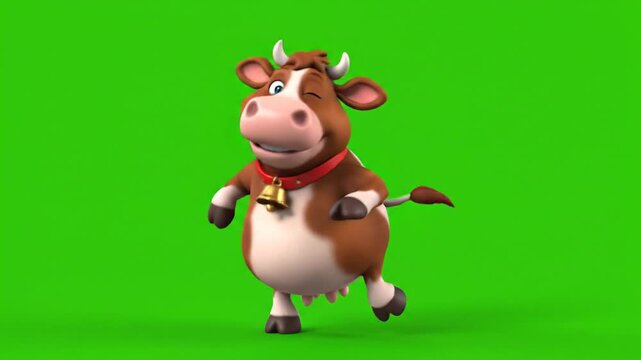 Cool Dancing Cow on Green Screen - A cheerful cartoon cow, dancing on a green background.