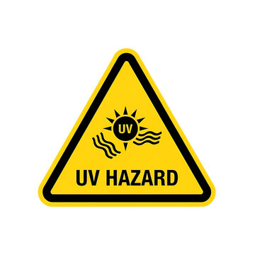 Yellow triangular warning sign indicating uv hazard with sun symbol and wavy lines isolated on transparent background