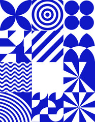 Fototapeta premium Blue and white geometric pattern with various shapes and designs