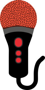 Retro-style vector illustration of a wired microphone with a red pop filter and black handle, isolated on a white background. Perfect for music, podcast, karaoke, and entertainment-themed designs.