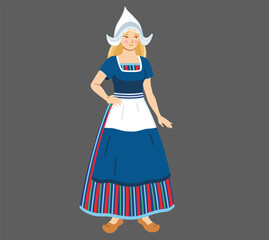Dutchwoman. Woman wearing traditional costume. Dutch national clothes.