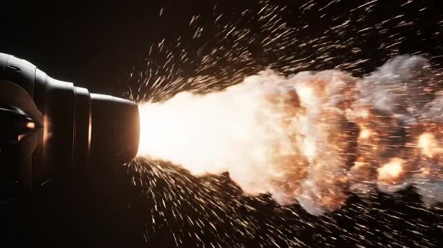 Close-up of Jet Engine Exhaust with Flames and Sparks