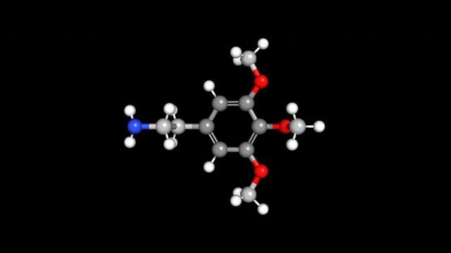 Mescaline Psychedelic Molecule 3D Animation Rotating Molecular Structure Seamless Loop Alpha Transparent Background 4K Scientific Concept