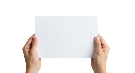Obraz premium Hands holding a blank white sheet of paper isolated on transparent background