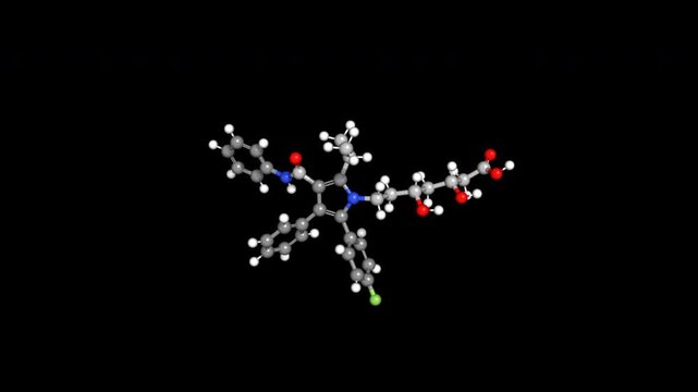 Lipitor Atorvastatin Cholesterol 3D Animation Rotating Molecular Structure Seamless Loop Alpha Transparent Background 4K Scientific Concept