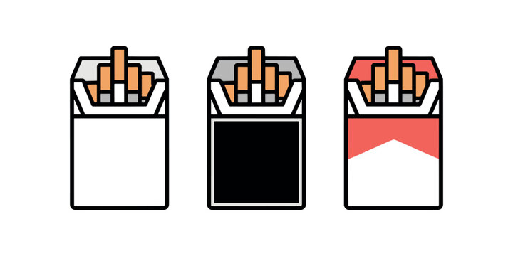 Cigarette packs with different colored cigarettes white pack black pack in white background.