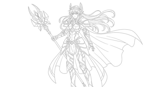 Anime Warrior Princess Line Art Illustration