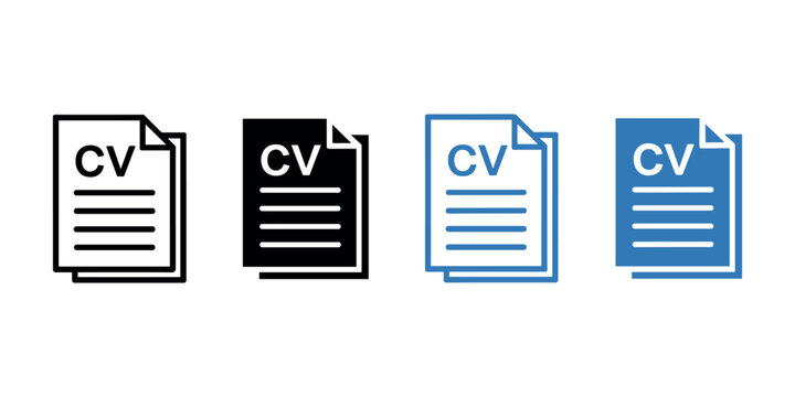 Four C V resume in black and blue documents in white background.