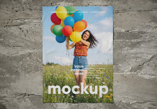 White Wrinkled Paper Flyer Template On Grey Concrete Texture Background