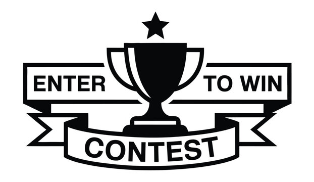 Trophy and Banner Enter to Win Contest Text Giveaway Competition Vector Illustration