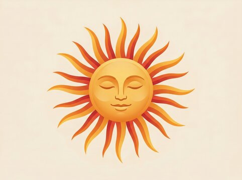 Illustration for the sinhala new year with a stylized sun with face. 