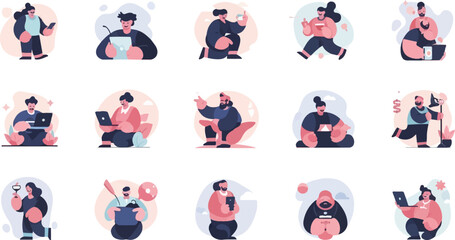 Fototapeta premium Diverse individuals engage in modern activities, working and leisure