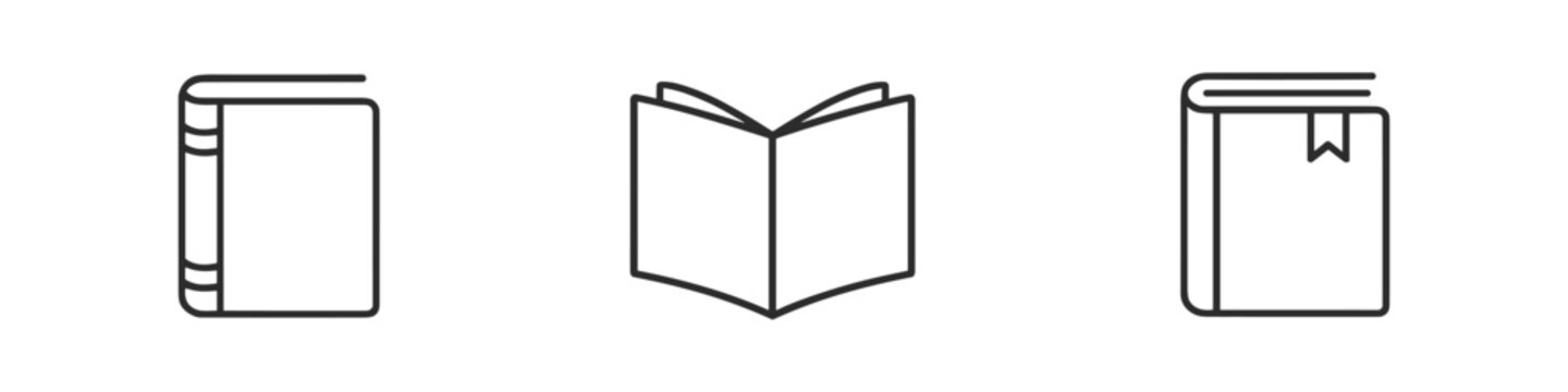 Collection of simple line art icons representing different book formats and states