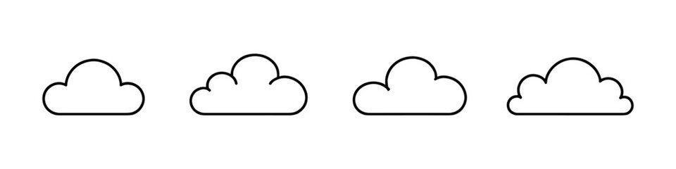 Fototapeta premium Set of four simple cloud icons with black outlines on a white background