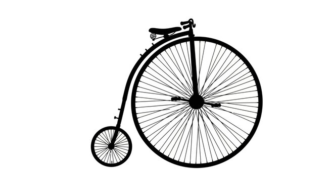 A black silhouette of a vintage penny farthing bicycle