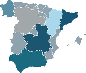 Obraz premium Spain Map Vector Illustration with Regions and Geographic Detail