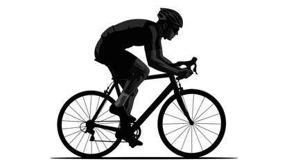 Obraz premium A black silhouette of a cyclist riding a bicycle with a helmet and wheels