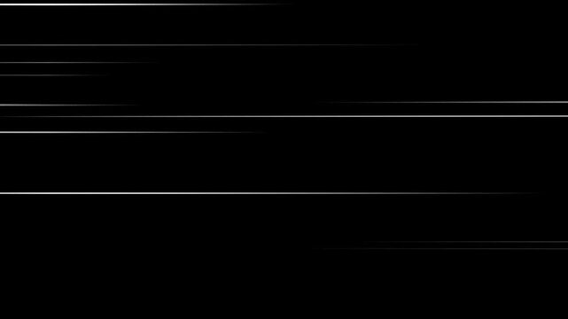 Black anime background, manga speed line motion 4K video animation.  Anime Horizontal Speed Lines Seamless recurring speed line background. 4k