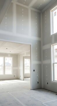 Interior Construction - Unfinished Drywall and Windows.