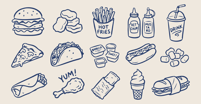  Fast Food Snack Pattern, Burger and Fries Junk Food, Taco and Hot Dog, Takeaway Restaurant Menu Background, Street Food Junk Food Art, Cinema Snack Food Illustration, American Diner Food Seamless Des