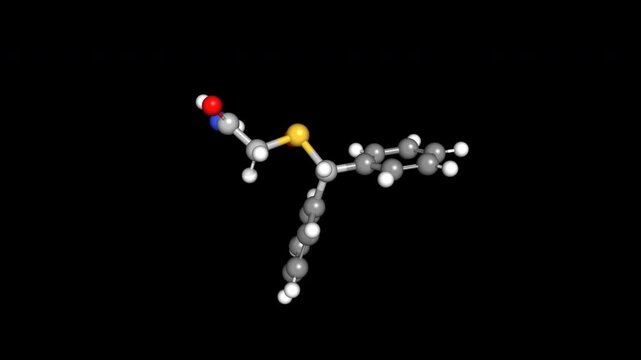 Modafinil Smart Drug Nootropic 3D Animation Rotating Molecular Structure Seamless Loop Alpha Transparent Background 4K Scientific Concept