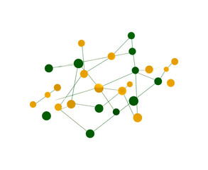 Obraz premium Green and yellow nodes connecting to form network on transparent background PNG