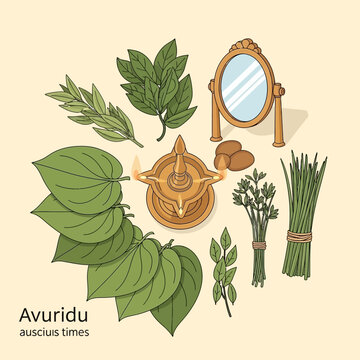 Sinhala and Tamil New Year Sri Lankan culture Avurudu traditions. Festive items on background with copy space for Kavili and Kiribath themes