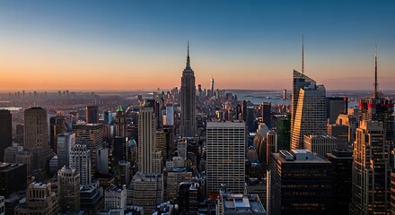 Fototapeta premium New York City Skyline at Sunset - A Stunning Urban Panorama.