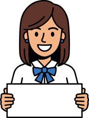 Obraz premium Smiling woman holding a blank sign