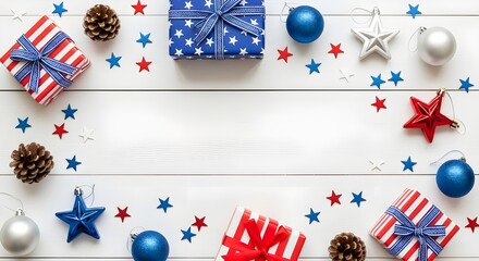 Obraz premium Patriotic fourth of july celebration background with gifts and decorations