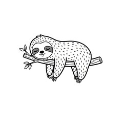 Fototapeta premium Cute cartoon sloth sleeping on tree branch illustration