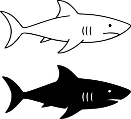 Fototapeta premium Shark illustration icon, outline and silhouette, for animal or wildlife symbol design