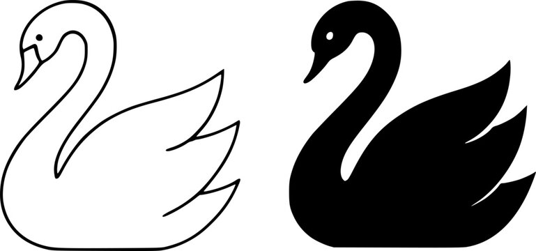 Swan illustration icon, outline and silhouette, for animal or poultry symbol design