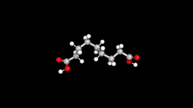 Azelaic Acid Rosacea Treatment 3D Animation Rotating Molecular Structure Seamless Loop Alpha Transparent Background 4K Scientific Concept