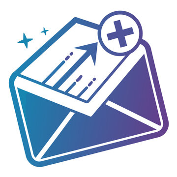 Adding new email message icon with plus sign and upward arrow symbolizing new incoming mail or enhanced digital communication service