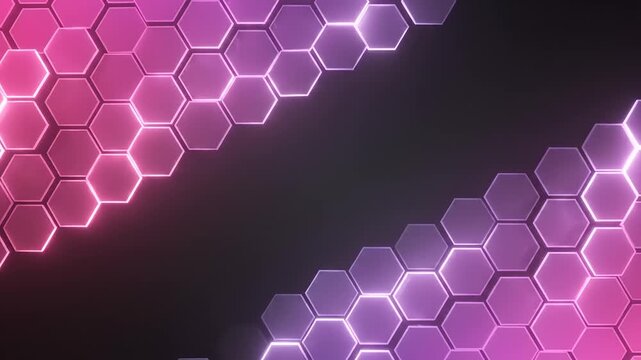 Glowing pink purple hexagon pattern background.