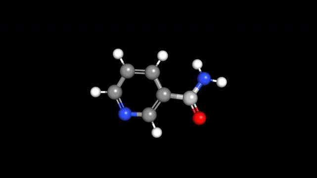 Niacinamide Vitamin B3 Skincare 3D Animation Rotating Molecular Structure Seamless Loop Alpha Transparent Background 4K Scientific Concept