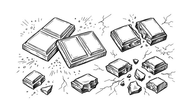 Hand-drawn chocolate bars and pieces illustration in black and white