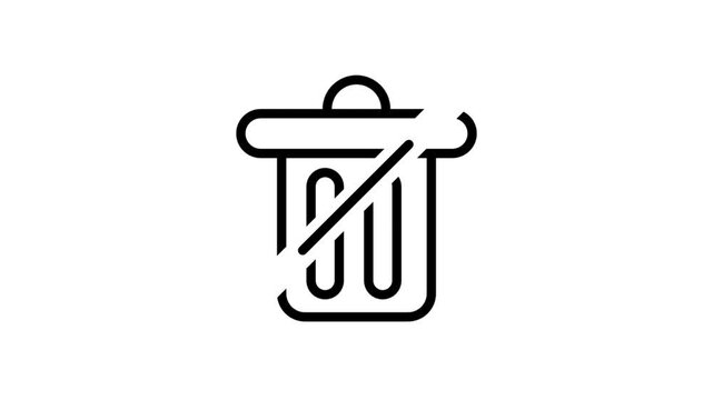 Animated trash bin with cross line icon representing delete permanent removal or clear history action.