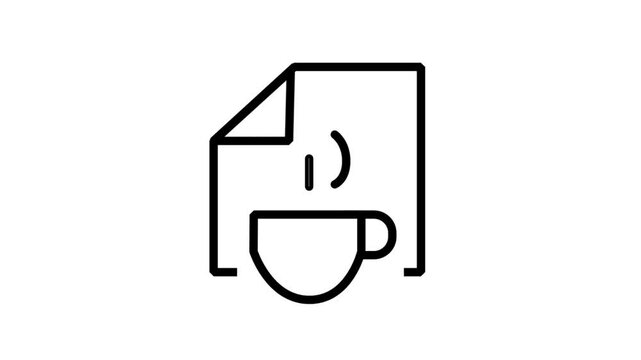 Coffee cup and document paper line icon animation for office break business report or creative.