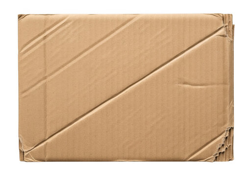 Brown cardboard box with creased and folded edges isolated on transparent background