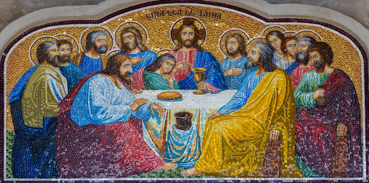 A mosaic representing the Last Supper at the Saint Mina Monastery in Suceava County - Romania