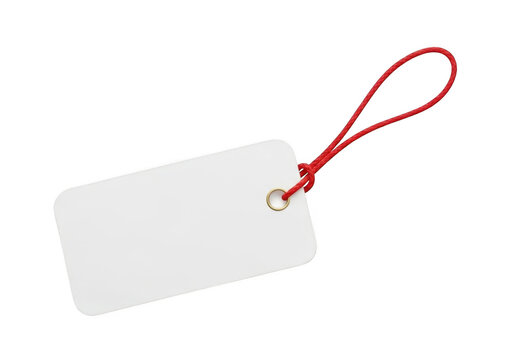 Blank white tag with red string isolated on transparent background