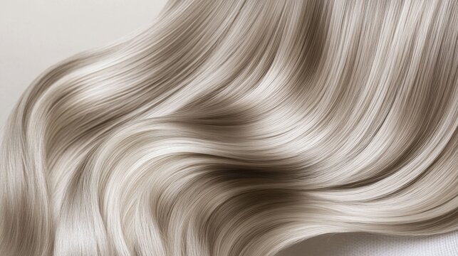 Elegant flowing strands of silky platinum blonde hair under soft light create a serene and luxurious visual experience Generative AI