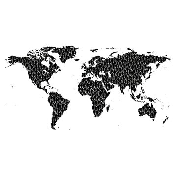 Black and white world map illustration.