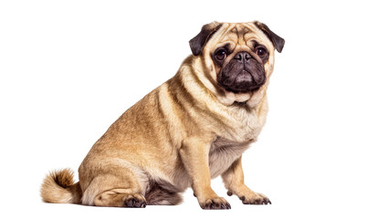 Obraz premium Isolated fawn pug dog sitting and looking at the camera with a curious expression