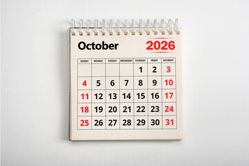 October 2026. Resolution, strategy, solution, goal, business and holidays. Date month October 2026. Page of annual monthly calendar October 2026 planning