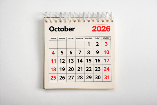 October 2026. Resolution, strategy, solution, goal, business and holidays. Date month October 2026. Page of annual monthly calendar October 2026 planning