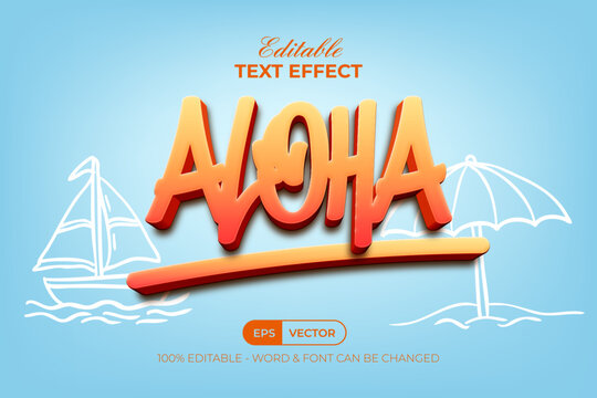 Aloha Text Effect 3D Summer Theme. Editable Text Effect.